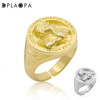 DPLAOPA 925 Ayar Gümüş Altın Kaplama Gümüş Melek Aşk Çocuk Görüntü Yeniden Boyutlandırılabilir Yüzük Ayarlanabilir Kadın Yüzük Moda Mücevher