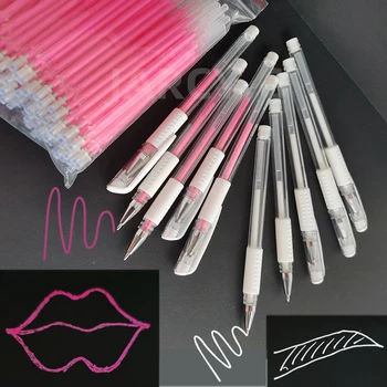 10 adet Pembe Beyaz Kaş Kalemi Cilt Kalem Su Geçirmez Kaş Dudak Dövme Jel işaretleyici kalem Microblading Kaş Dudak Yazı PMU Aracı