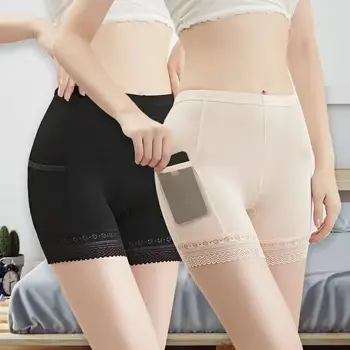 Kadın Güvenlik kısa pantolon Modal Cep Altlık Pantolon Yüksek Bel Nefes Jüpon Dikişsiz Şort Seksi Dantel Kadın Tayt
