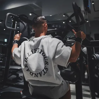 Kaliteli Pamuklu tişört Erkek Yaz Spor Salonu Fitness Egzersiz Gevşek Boy Kısa Kollu Erkek vücut geliştirme giyisisi Casual Tees Tops