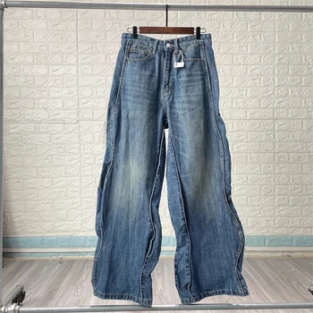 2023ss Yeni Kore Moda Dalga Kot Erkekler Kadınlar Mavi ışık Yıkanmış Kumaş Büyük Boy Kot Pantolon HipHop Streetear Erkekler Gevşek Denim