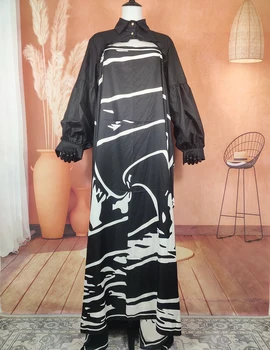 Sadui Arapça Yeni Moda Siyah Yaka Bohemian Kaftan Elbise Kadınlar İçin Ücretsiz Boyut Zarif Uzun Kollu Sonbahar Afrika Kıyafet Kıyafeti