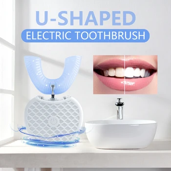 360 derece akıllı otomatik Sonic elektrikli diş fırçası 4 modları U şekli zamanlayıcı mavi ışık şarj edilebilir elektrikli diş fırçaları