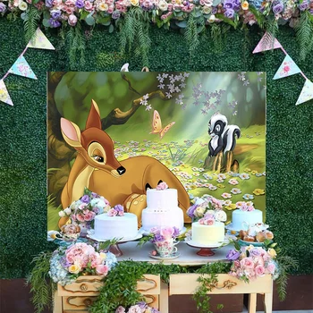 Disney Prenses Bambi Açık Kahverengi Çiçek Kelebek Orman Orman Özel fotoğraf arka fonu Doğum Günü Partisi Dekorasyon Arka Plan Afiş