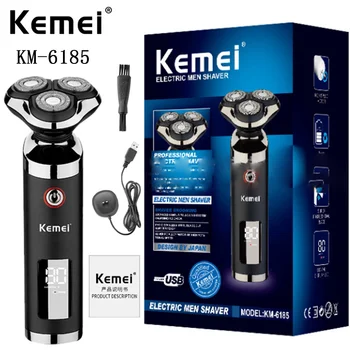 Kemei KM-6185 tüm vücut yıkanabilir ıslak ve kuru çift kullanımlı Lcd akıllı çok yönlü yüzen kafa elektrikli tıraş makinesi