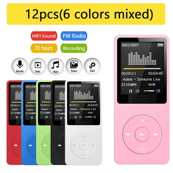 12 adet MP3 Çalar USB Şarj Kayıt Dijital Ekran Ekran Medya Kayıpsız Taşınabilir Cep Spor Koşu Yürüyüş Müzik Çalma