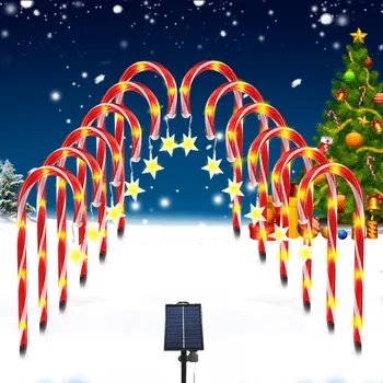8 Paket Noel baston şeker Yolu İşaretleyiciler su geçirmez açık alan aydınlatması Yard Geçit Bahçe Çim 8 Modları Noel güneş enerjisi ışıkları