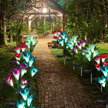 1 ADET güneş çiçek ışık su geçirmez simülasyon çiçek yapay çiçek peyzaj lambası bahçe lambası ev dekoratif çiçek Işıklar