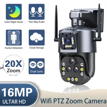 4K 16MP Wifi IP Kamera Açık 20X Zoom Dört Lens PTZ Güvenlik Kamera Otomatik İzleme Kablosuz CCTV Video Gözetim Sistemi P2P