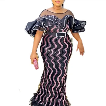 2023 Yaz Maxi Elbise Afrika Elbise Kadınlar için Seksi Günlük Zarif Uzun Bodycon Elbiseler Örgü Sequins Robe Femme Afrika Giysi